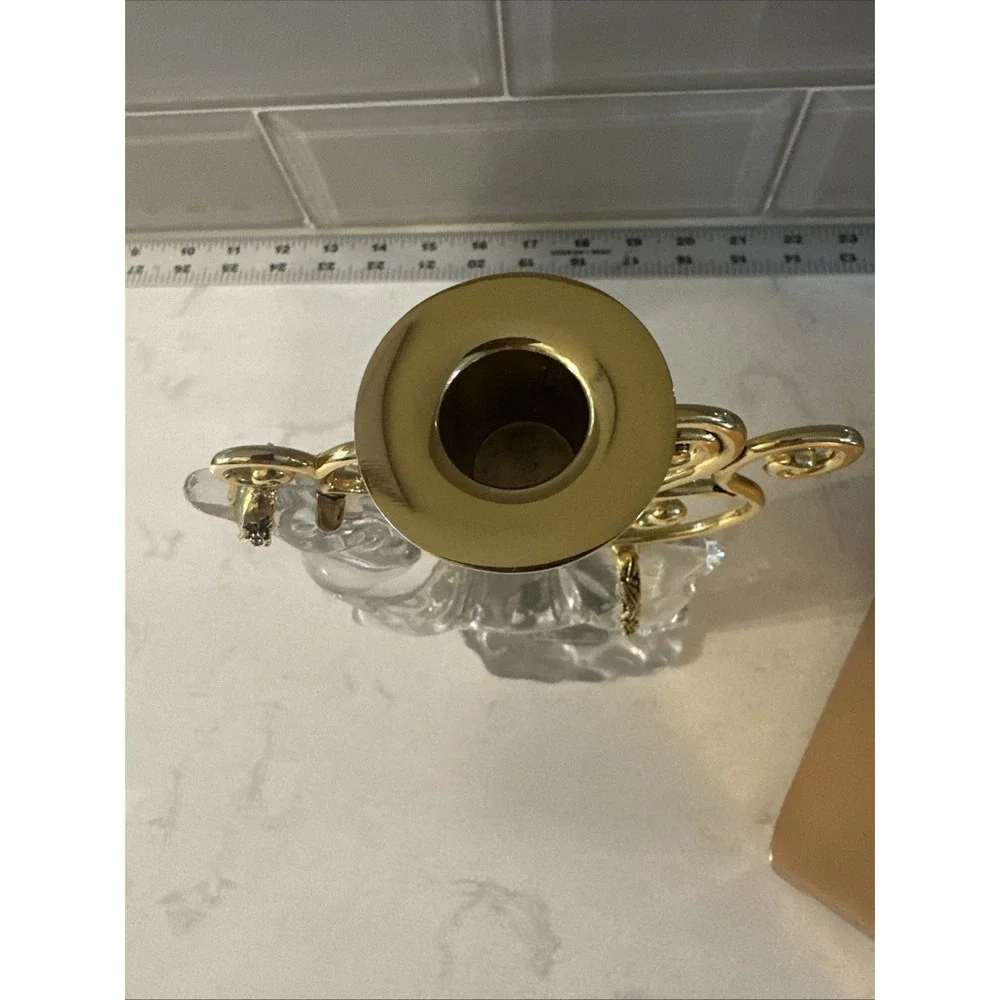 Gorham Vintage Reindeer Crystal Figure Candle holder Gold Centerpiece‎ Christmas